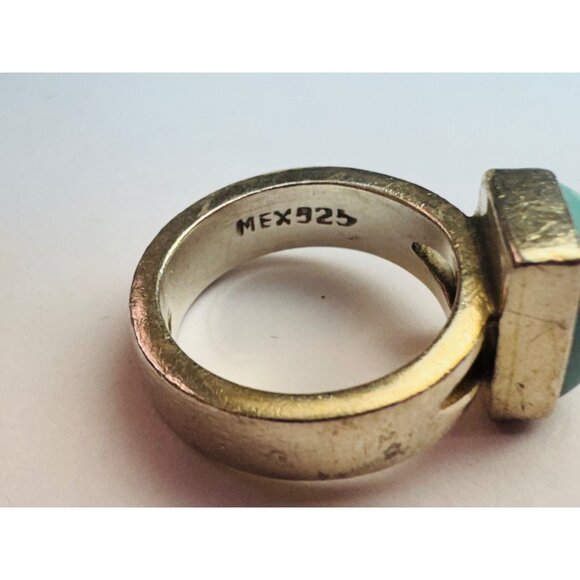 Vintage Mexico 925 Sterling Silver Ring with Rectangular Larimar Gem, Size 6, 9. - Picture 9 of 11